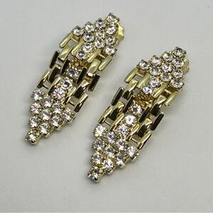 Vintage Dangling Rhinestone Gold Tone Clip Earrings